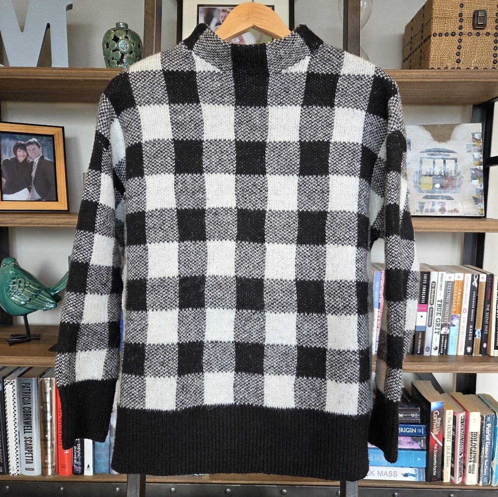 Mango Black & White Mockneck Sweater, Size Small
